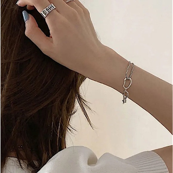 Sterling Silver Minimalist Bracelet, Irregular, Geometric, Dainty, Trendy - Picture 5 of 10